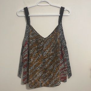 Rag and Bone black, red orange cream, animal, print silk camisole top medium